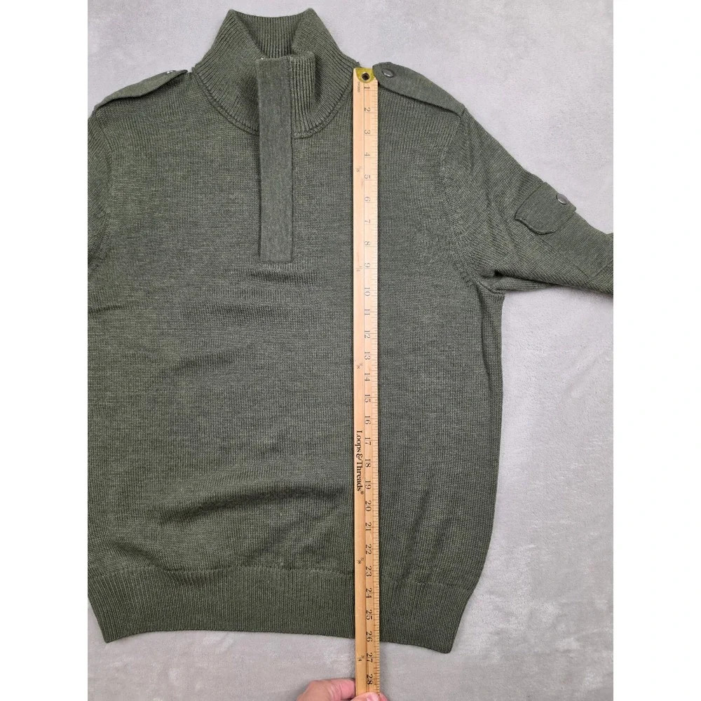 Banana Republic Sweater Men M Green Quarter Zip Epaulets Wool Blend Italian Yarn